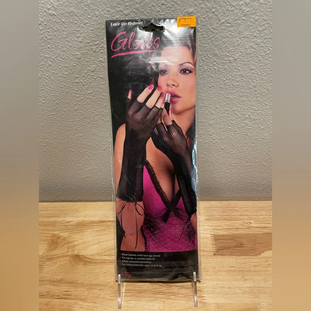 ❤️‍🔥3/$15❤️‍🔥Black Fishnet Gloves with Lace-Up Sleeve - Black - NWT